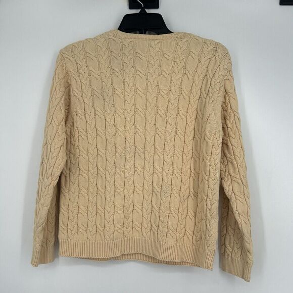 Vintage Talbots Cable Knit Sweater Beige Chunky Knit Cotton Size PP Petite - Picture 6 of 9